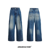 High-Waisted Embroidered Straight-Leg Cotton Jeans - Blue