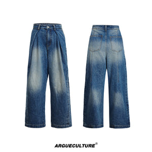 High-Waisted Embroidered Straight-Leg Cotton Jeans - Blue