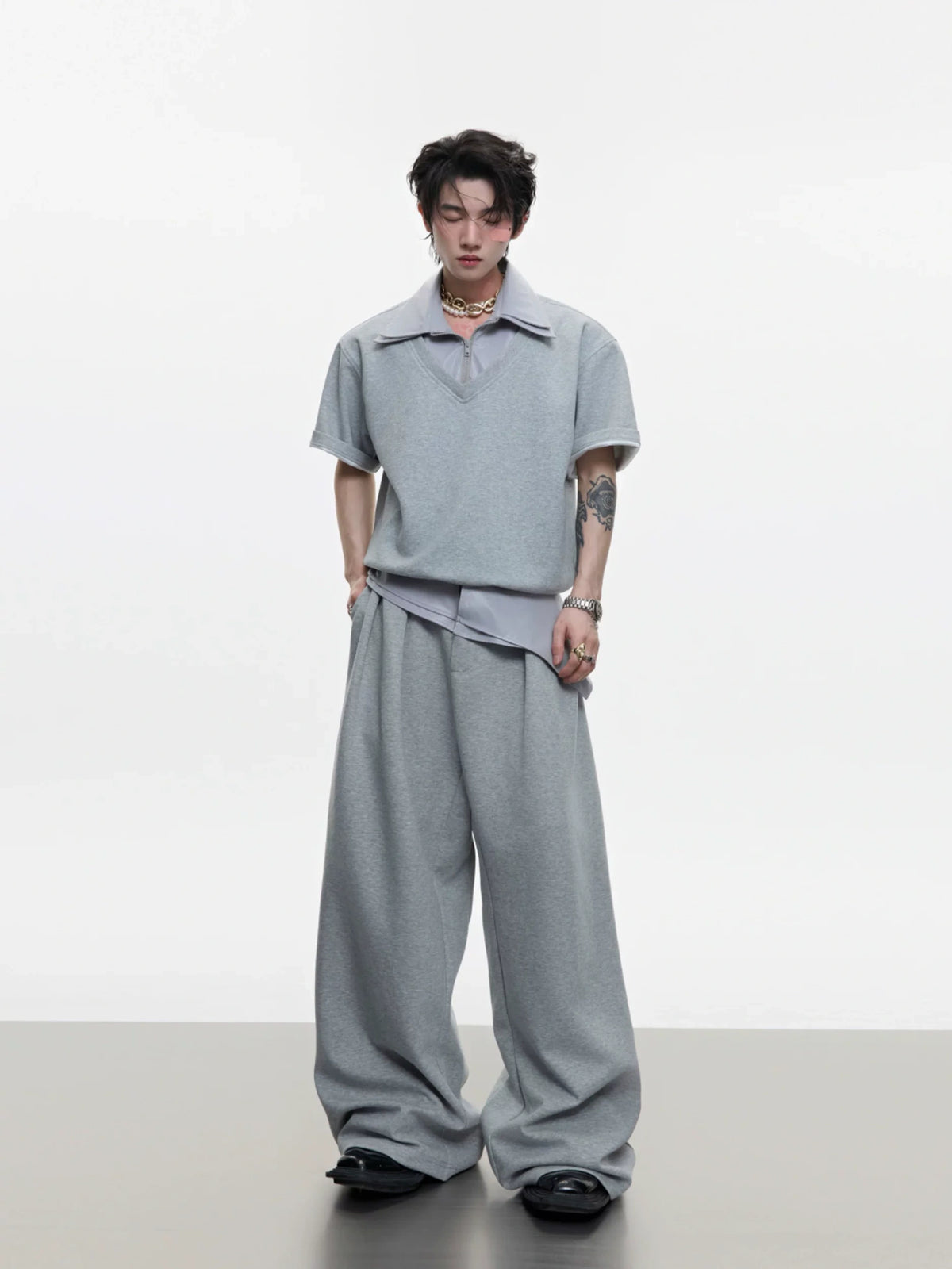 Double-Collar Short-Sleeve Set | Avant-Garde Streetwear - main image 5