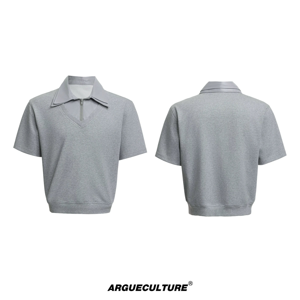 Double-Collar Short-Sleeve Set | Avant-Garde Streetwear - Gray Jacket