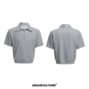 Double-Collar Short-Sleeve Set | Avant-Garde Streetwear - Gray Jacket