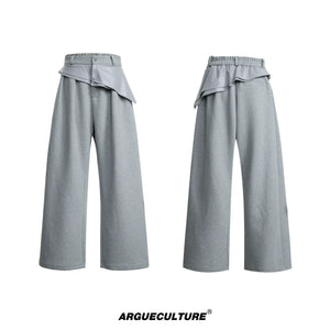 Double-Collar Short-Sleeve Set | Avant-Garde Streetwear - Gray Bottoms