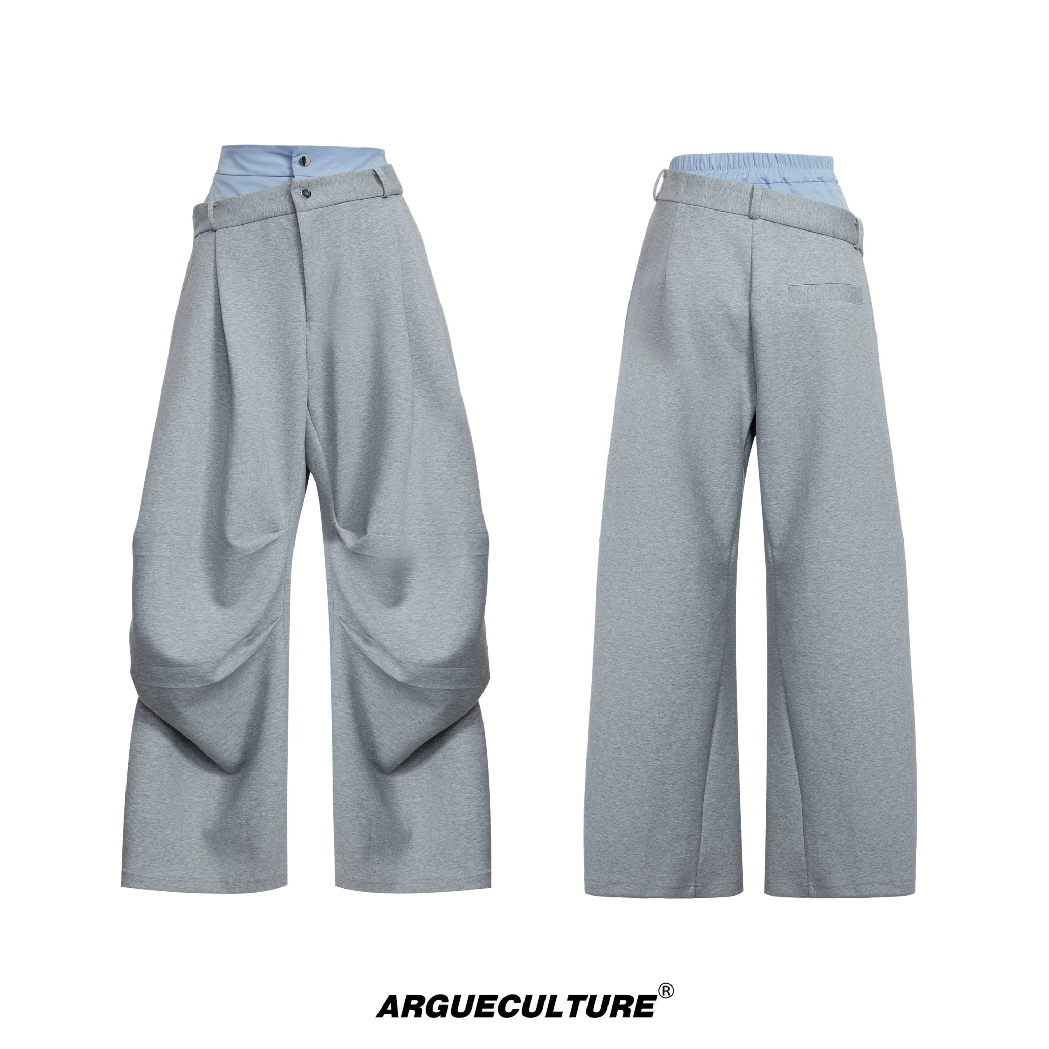 Color-Block Faux Two-Piece Hoodie Shirt Set for Men - Grey Pants