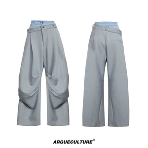 Color-Block Faux Two-Piece Hoodie Shirt Set for Men - Grey Pants