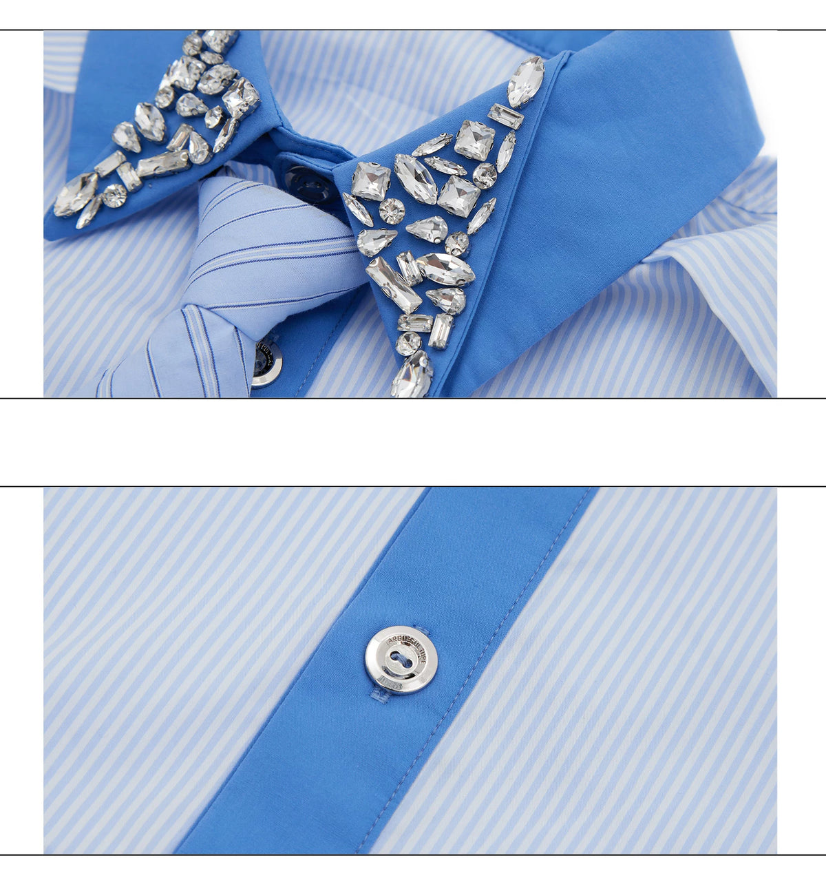 Rhinestone Collar Striped Shirt with Detachable Tie - description image 18