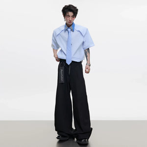 Rhinestone Collar Striped Shirt with Detachable Tie - main image 3
