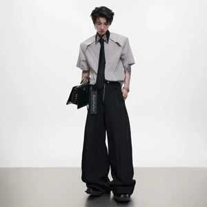 Rhinestone Collar Striped Shirt with Detachable Tie - main image 4