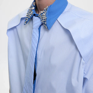 Rhinestone Collar Striped Shirt with Detachable Tie - main image 5