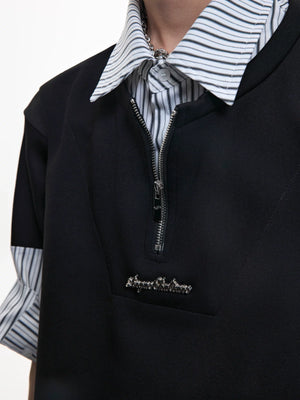 Striped Faux-Layered Oversized Shirt | Short Sleeve - main image 3