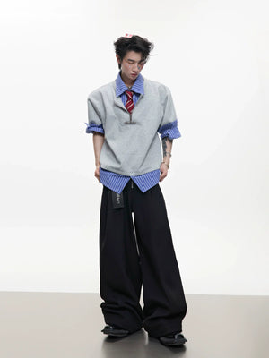 Striped Faux-Layered Oversized Shirt | Short Sleeve - main image 4