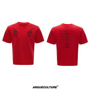 Studded Snake Spine Boxy T-Shirt | Argue Culture - Red