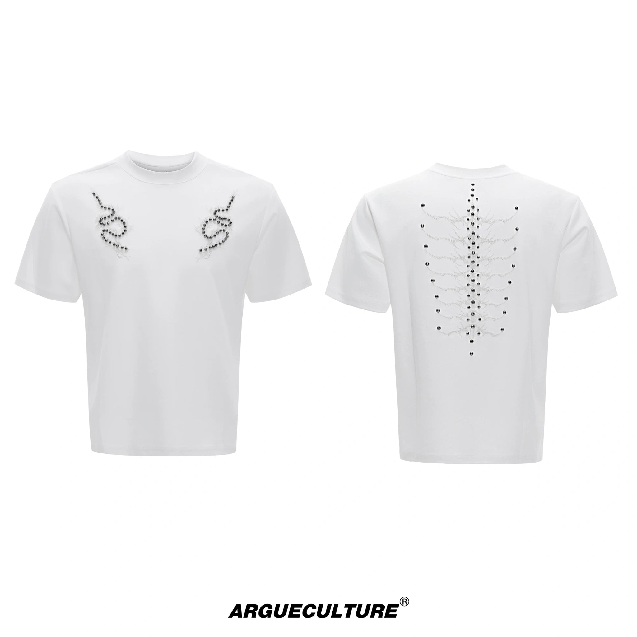 Studded Snake Spine Boxy T-Shirt | Argue Culture - White