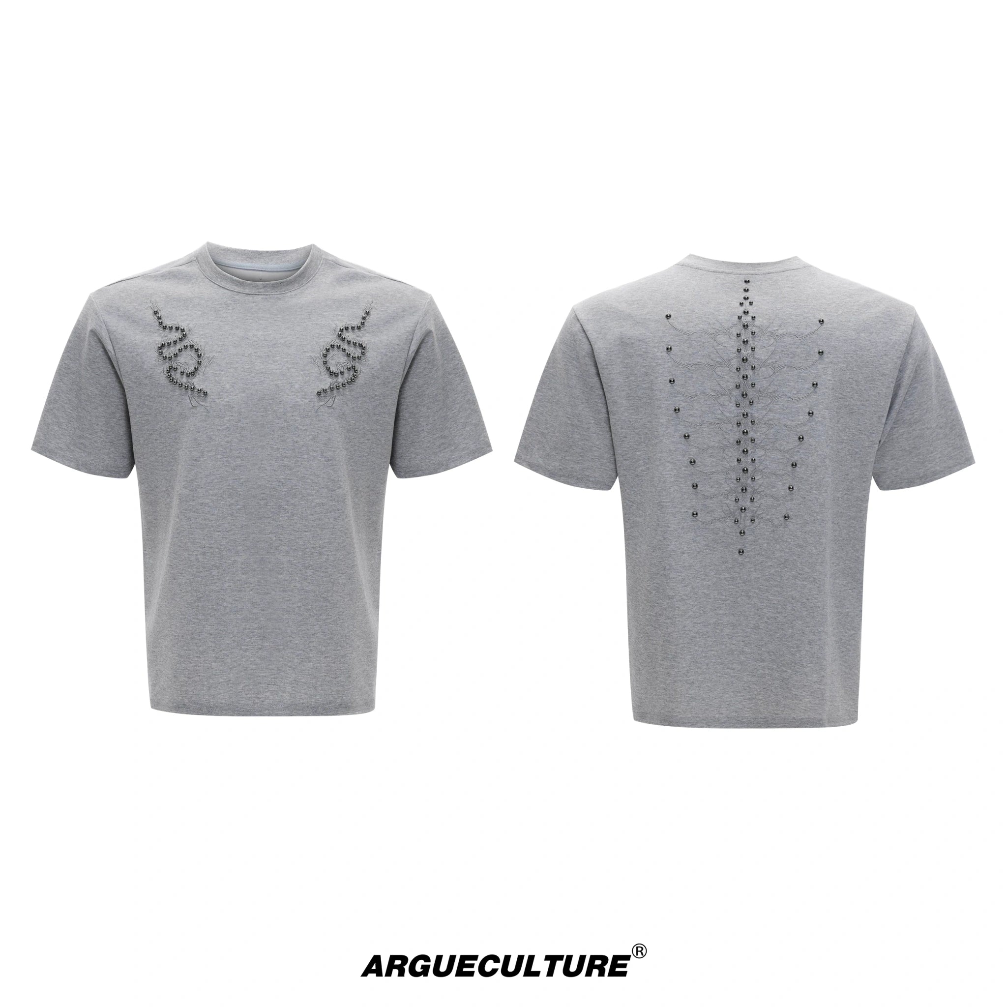 Studded Snake Spine Boxy T-Shirt | Argue Culture - Gray