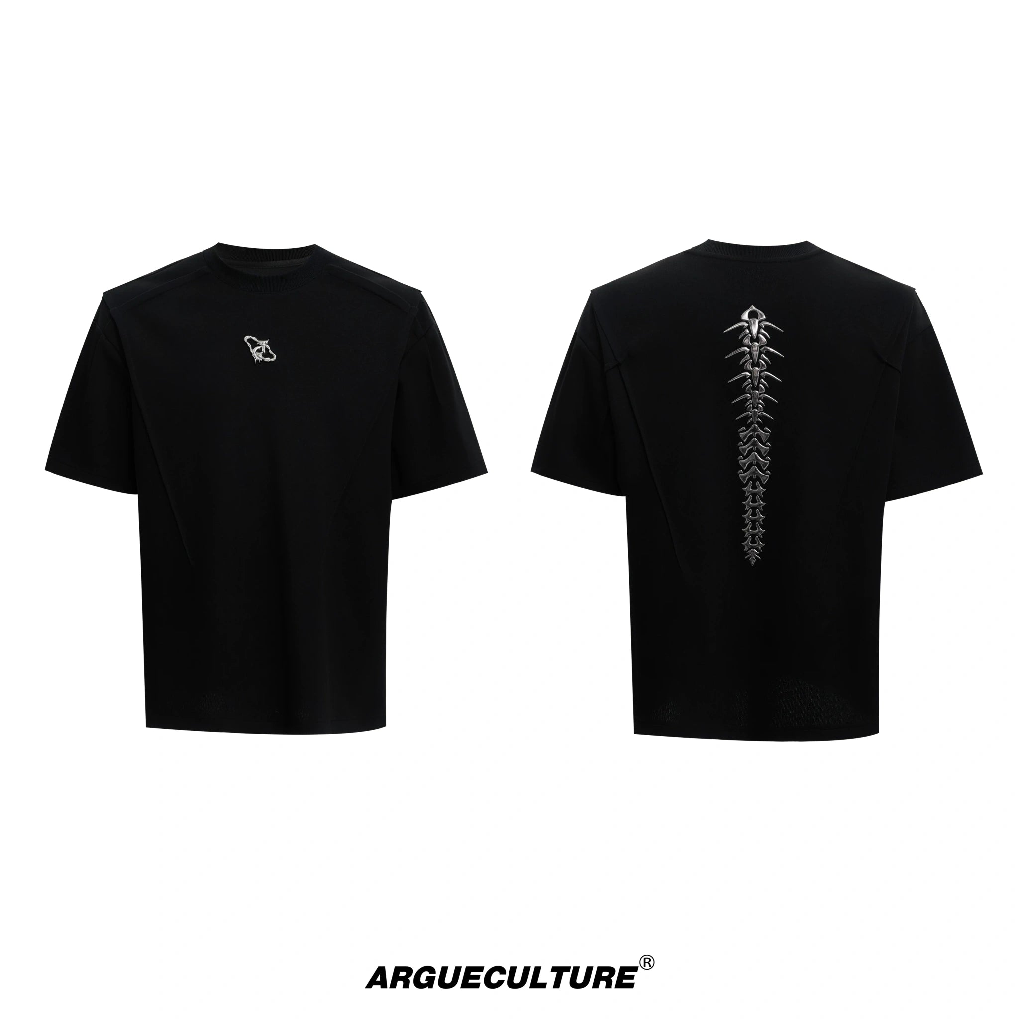 Liquid Spine Shoulder-Pad T-Shirt | Relaxed Cotton - Black