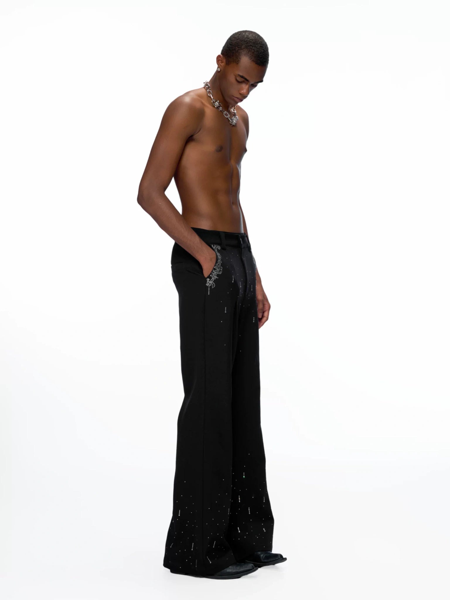 Rhinestone Straight-Flare Trousers | Unisex Streetwear - main image 1