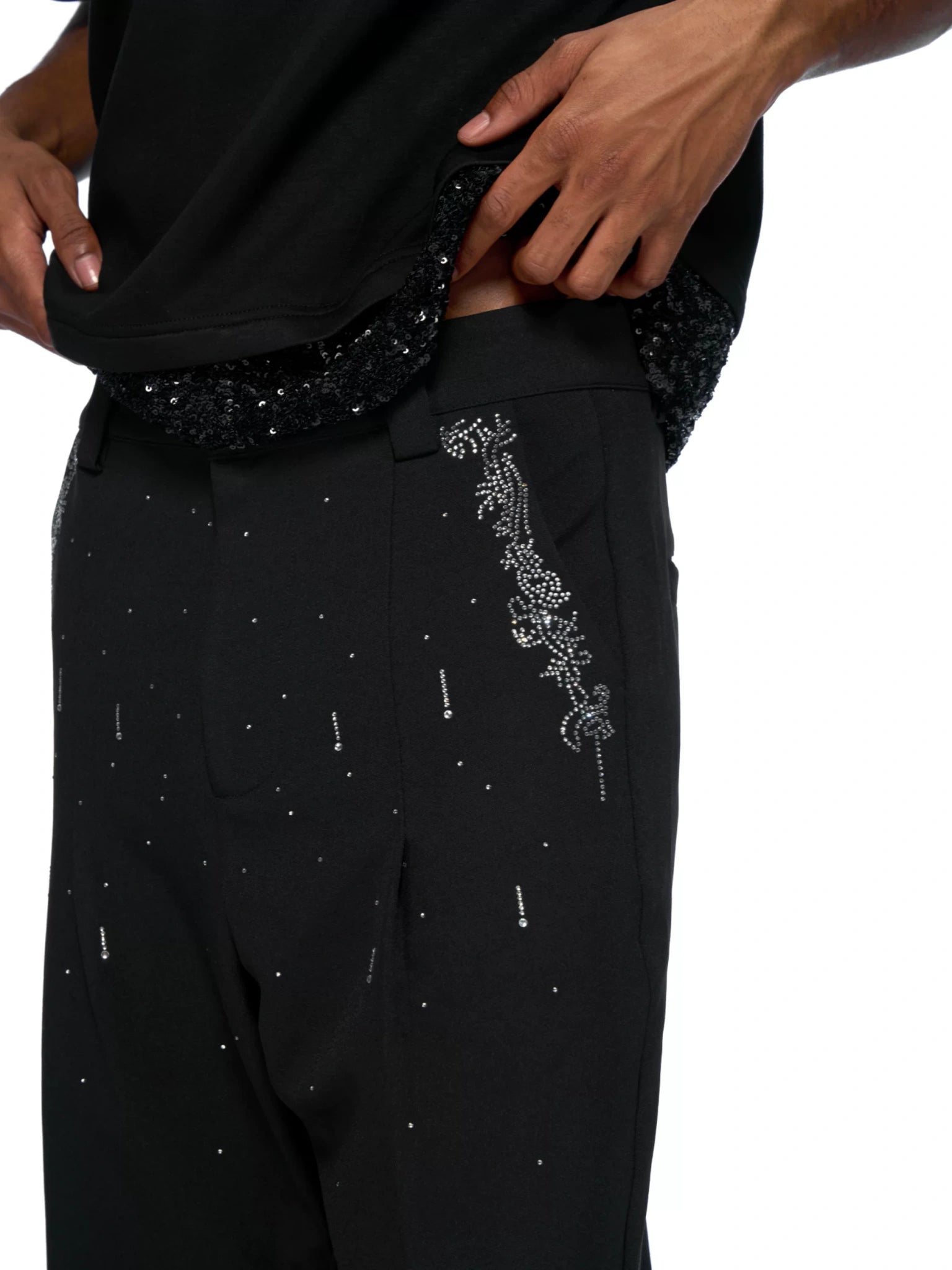 Rhinestone Straight-Flare Trousers | Unisex Streetwear - main image 2