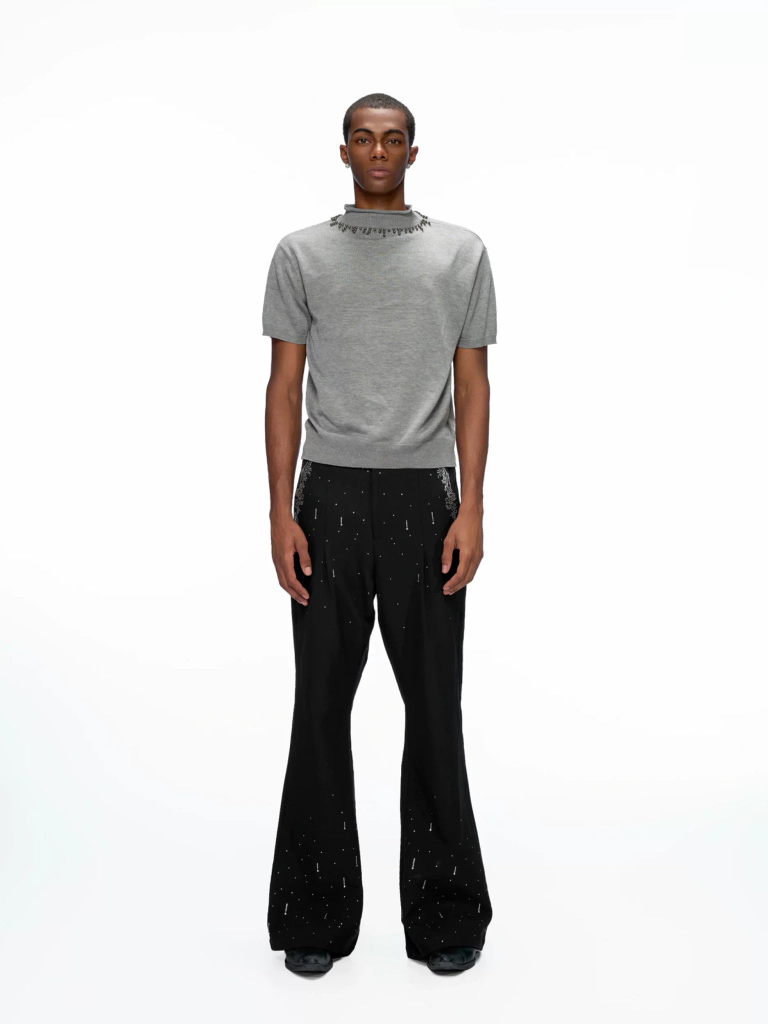 Rhinestone Straight-Flare Trousers | Unisex Streetwear - main image 3