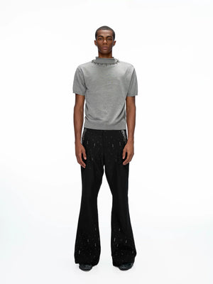 Rhinestone Straight-Flare Trousers | Unisex Streetwear - main image 3