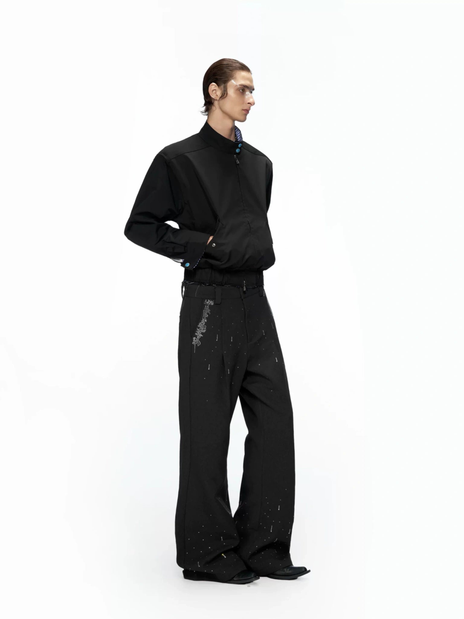 Rhinestone Straight-Flare Trousers | Unisex Streetwear - main image 5