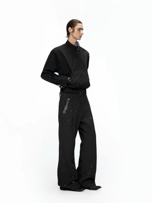 Rhinestone Straight-Flare Trousers | Unisex Streetwear - main image 5