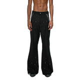 Rhinestone Straight-Flare Trousers | Unisex Streetwear - Starry Black
