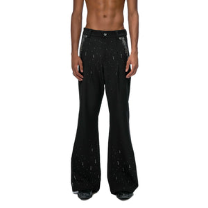 Rhinestone Straight-Flare Trousers | Unisex Streetwear - Starry Black