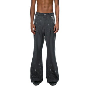 Rhinestone Straight-Flare Trousers | Unisex Streetwear - Nebula Gray