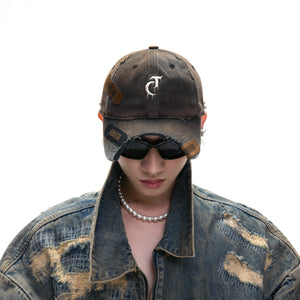 Distressed Patchwork Baseball Cap | Adjustable Cotton - main image 4