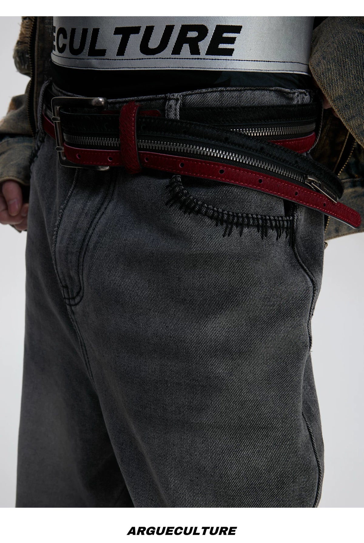Black Red Horsehair Leather Belt | Double Metal Fastening - description image 8