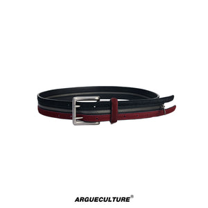Black Red Horsehair Leather Belt | Double Metal Fastening - Ink Red Flame