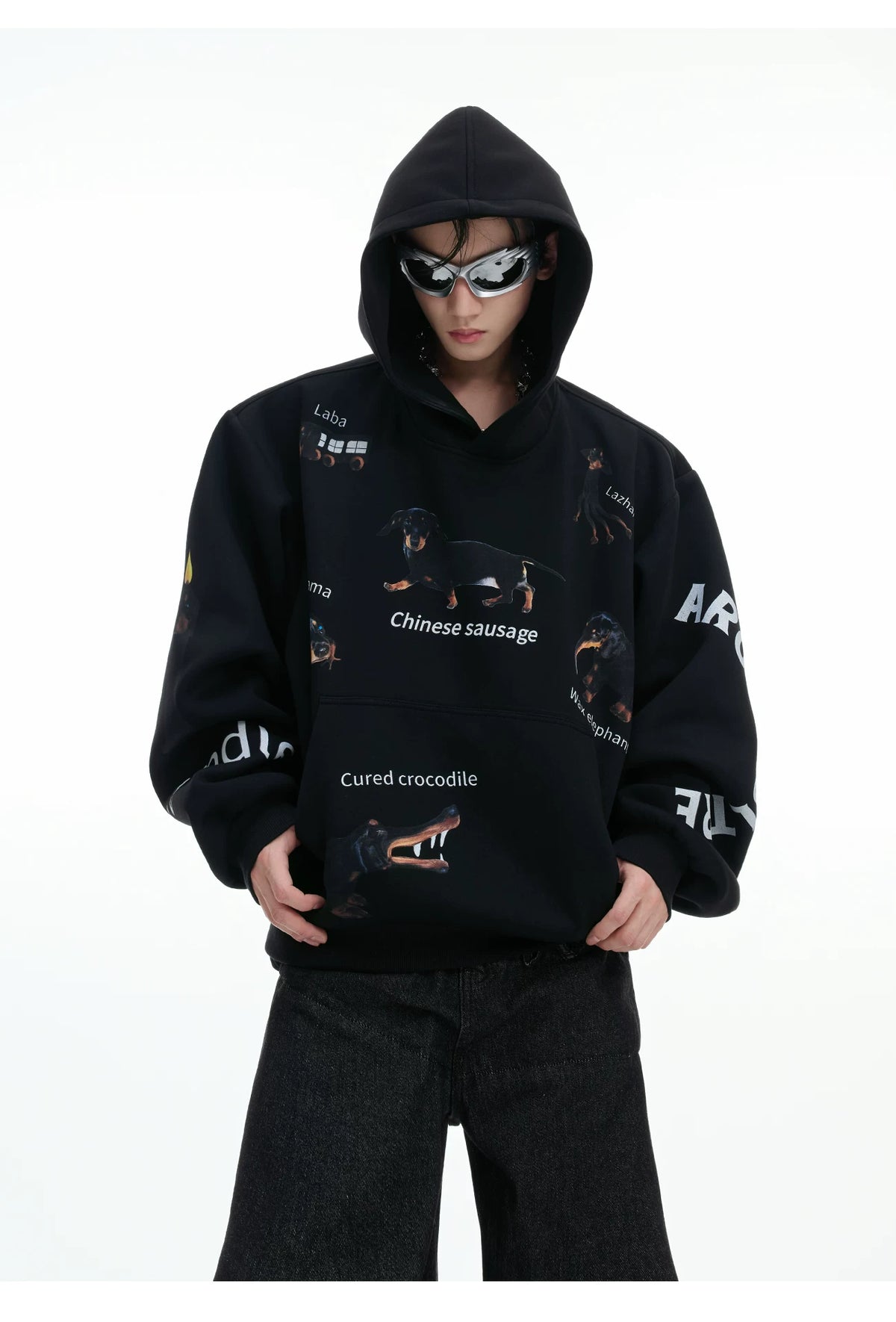 Abstract Dachshund Cropped Hoodie | Cotton Streetwear - description image 6