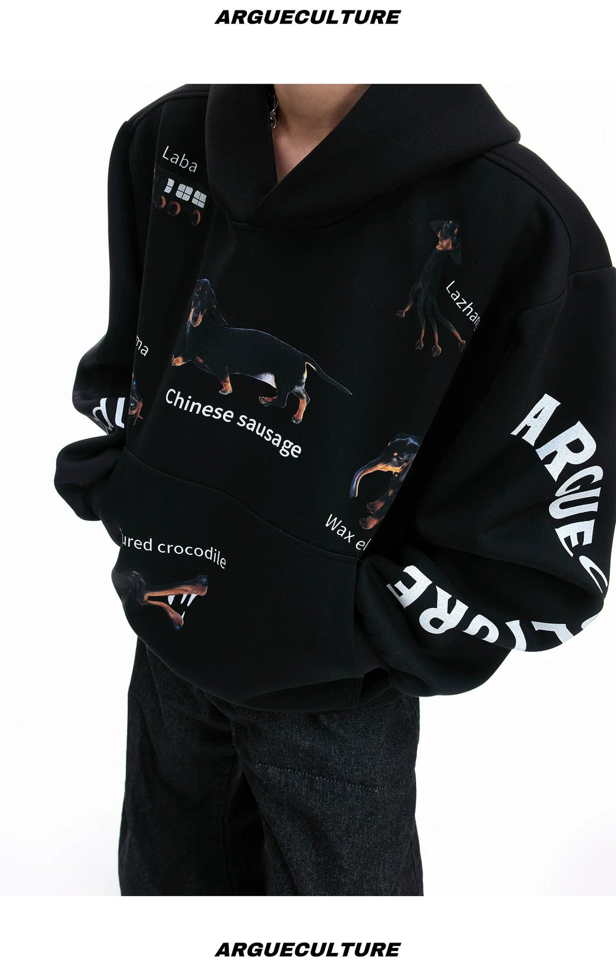 Abstract Dachshund Cropped Hoodie | Cotton Streetwear - description image 9