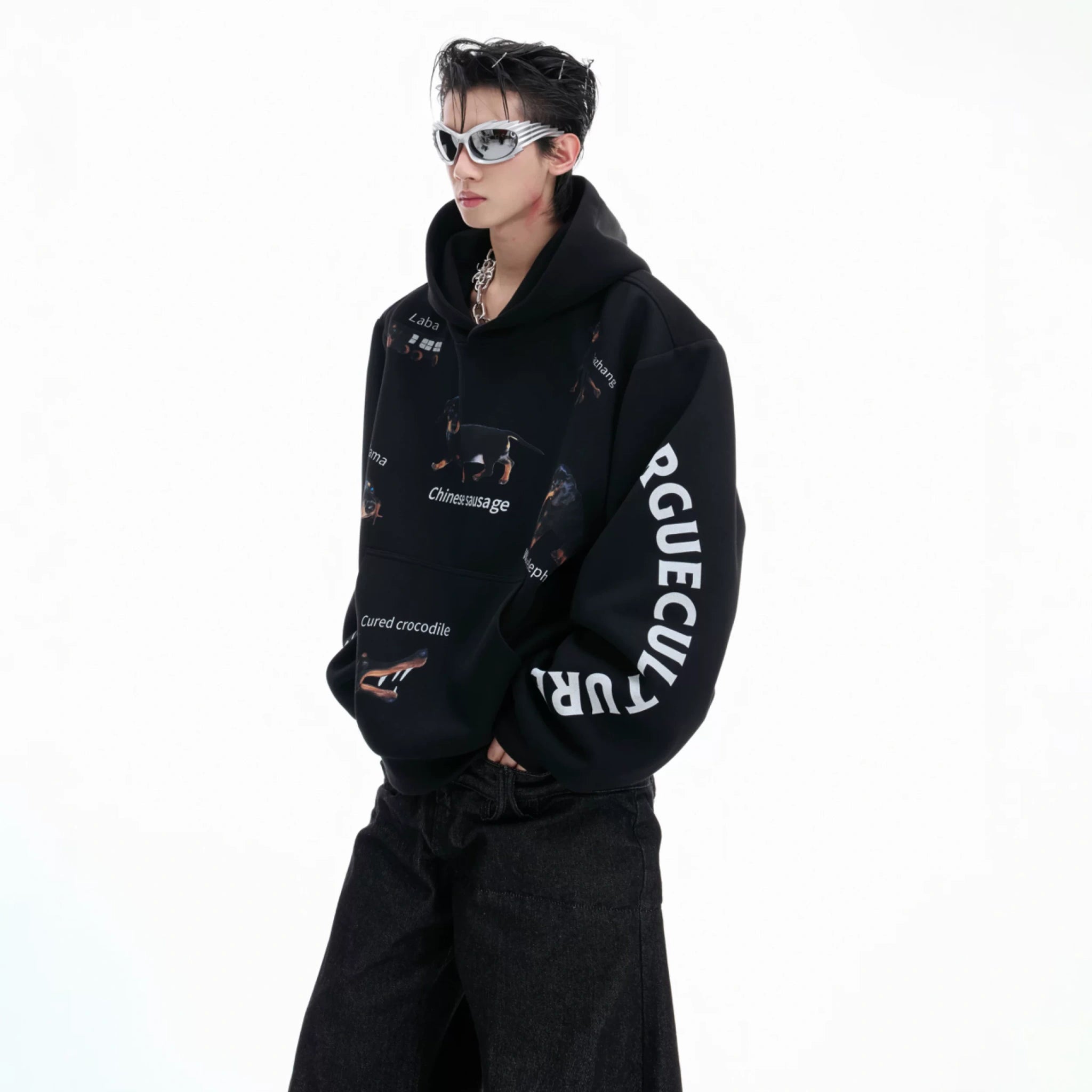 Abstract Dachshund Cropped Hoodie | Cotton Streetwear - main image 1