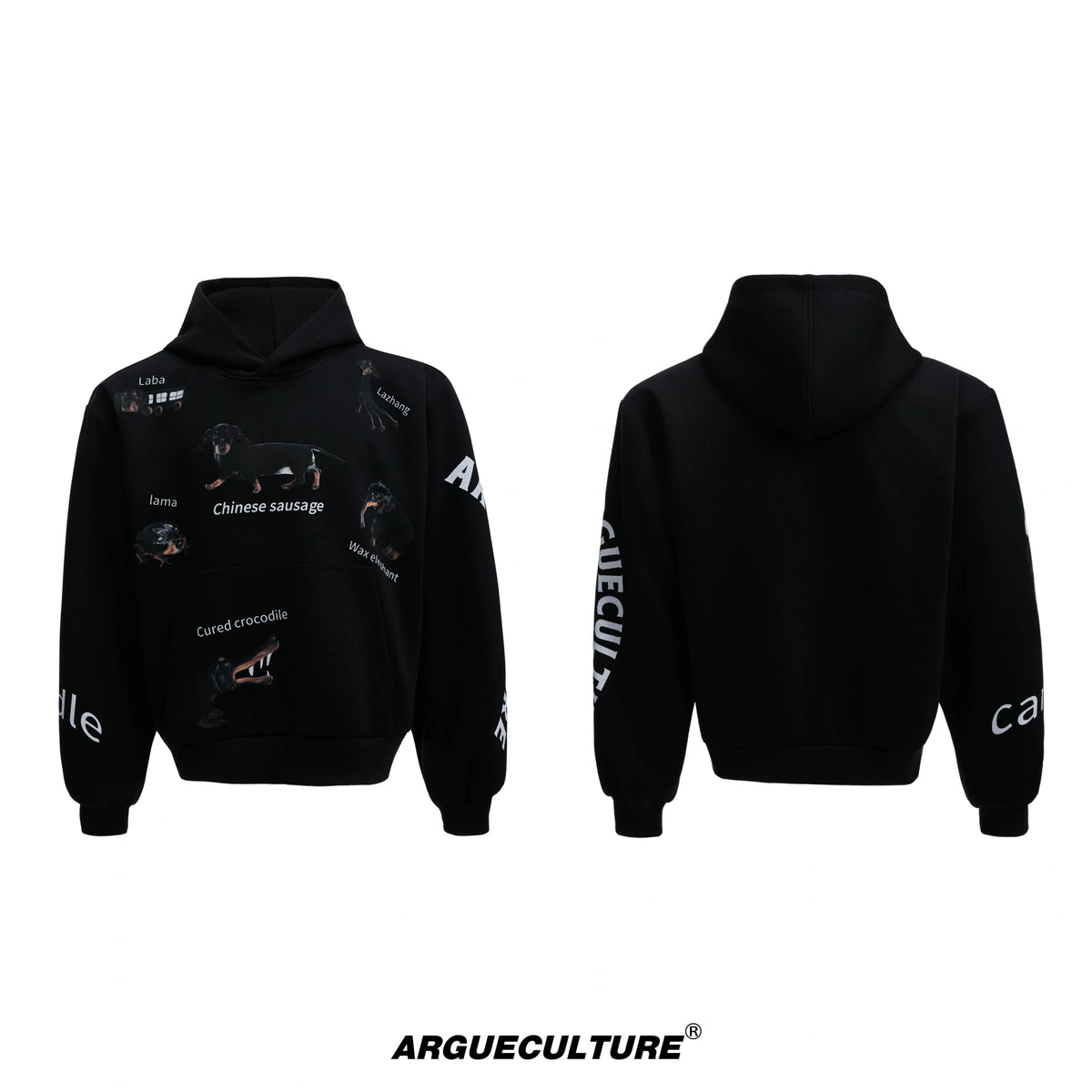 Abstract Dachshund Cropped Hoodie | Cotton Streetwear - Black