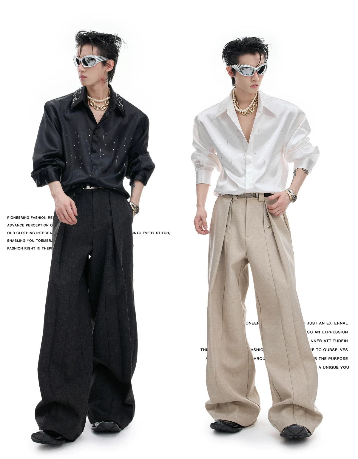 Relaxed Unisex Shimmer Shirt with Sparkling Collar Detail - description image 3
