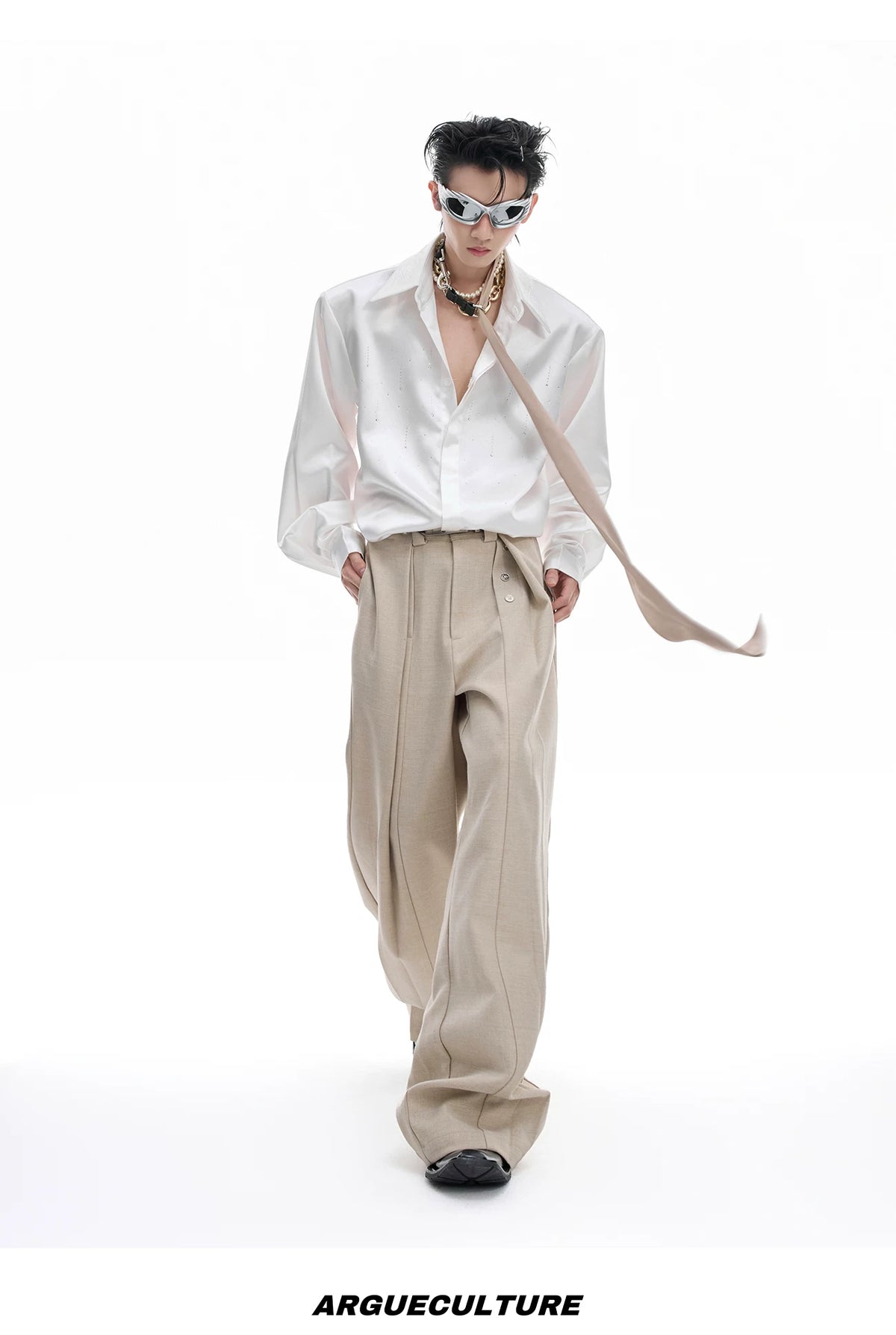Relaxed Unisex Shimmer Shirt with Sparkling Collar Detail - description image 12