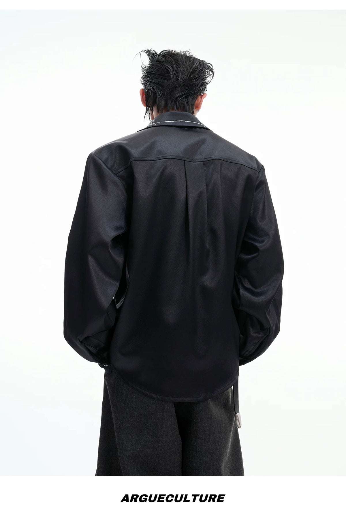 Relaxed Unisex Shimmer Shirt with Sparkling Collar Detail - description image 15
