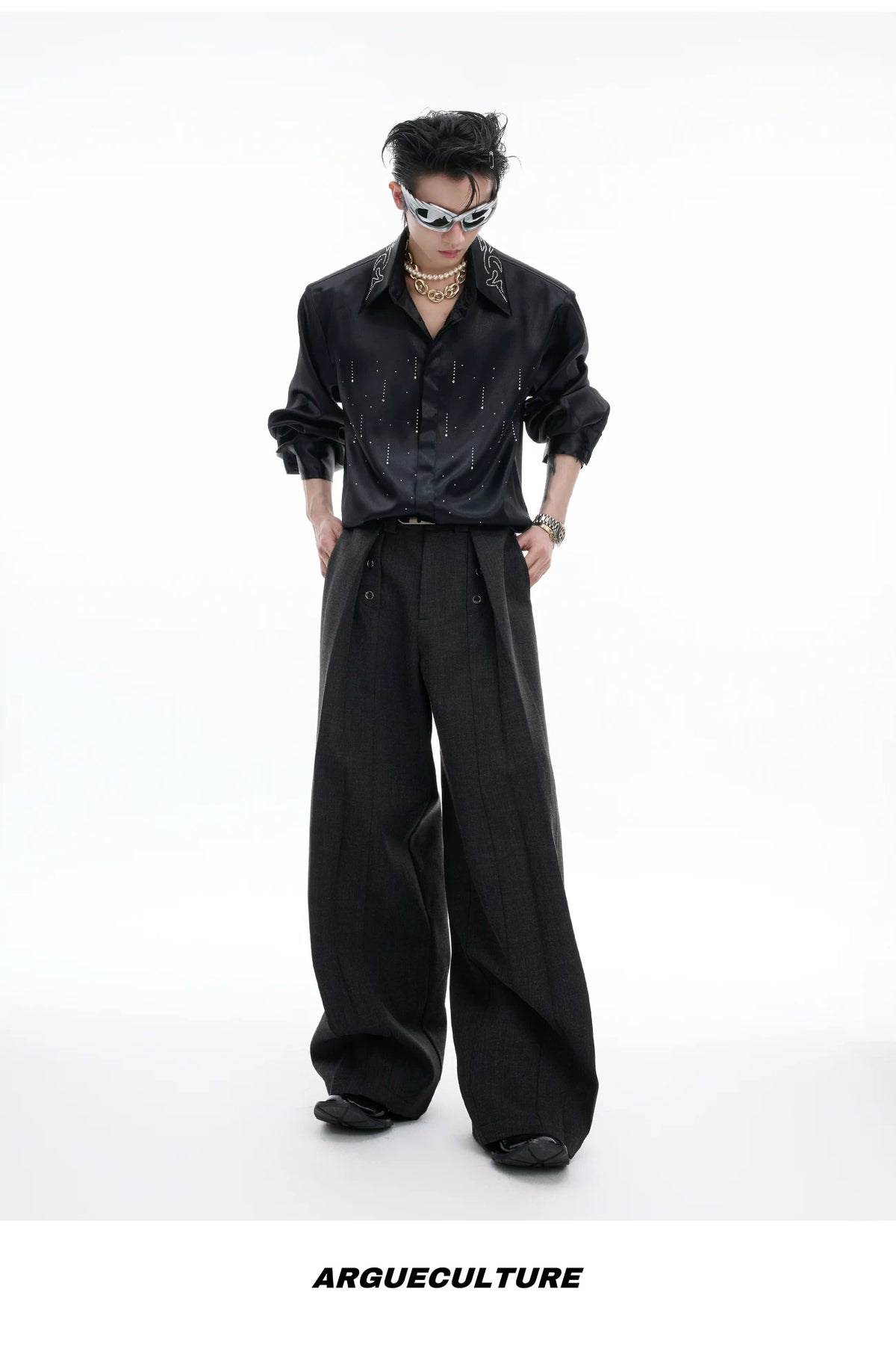 Relaxed Unisex Shimmer Shirt with Sparkling Collar Detail - description image 17