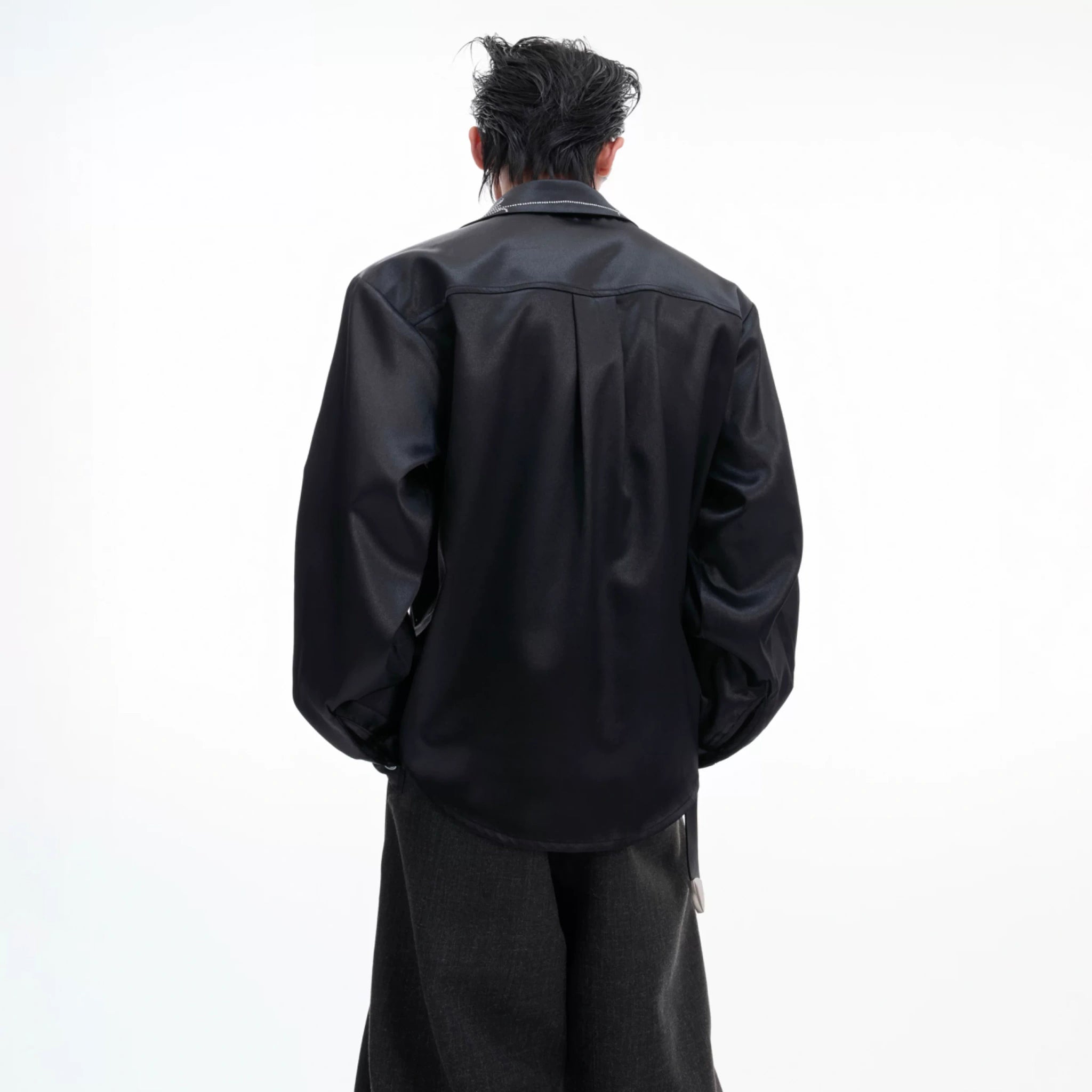 Relaxed Unisex Shimmer Shirt with Sparkling Collar Detail - main image 3