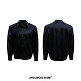 Relaxed Unisex Shimmer Shirt with Sparkling Collar Detail - Black Top