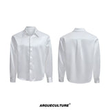 Relaxed Unisex Shimmer Shirt with Sparkling Collar Detail - White Top