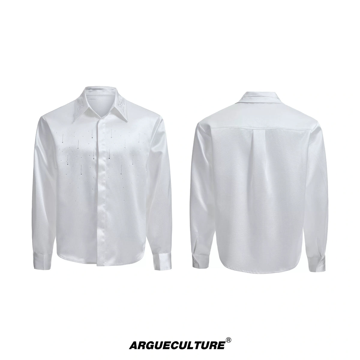 Relaxed Unisex Shimmer Shirt with Sparkling Collar Detail - White Top