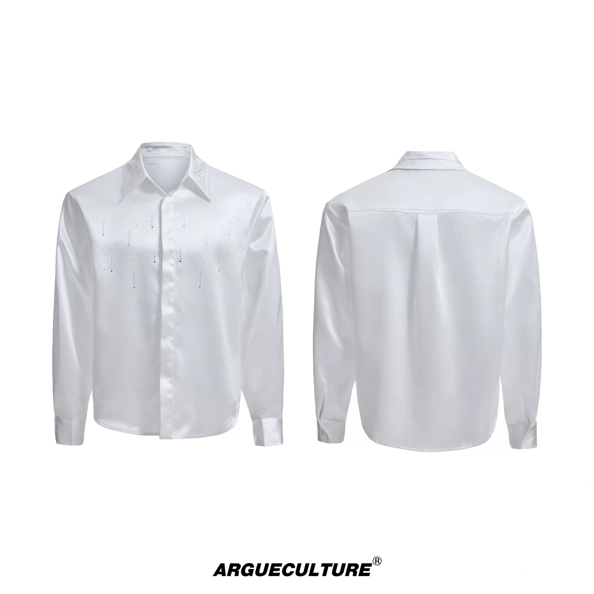 Relaxed Unisex Shimmer Shirt with Sparkling Collar Detail - White Top
