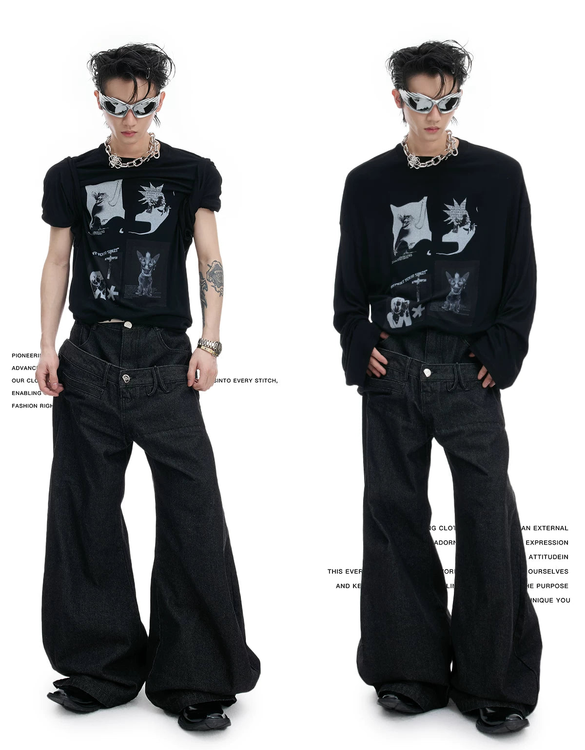 Relaxed Cotton Gothic Figure Print Long-Sleeve Tee - description image 3