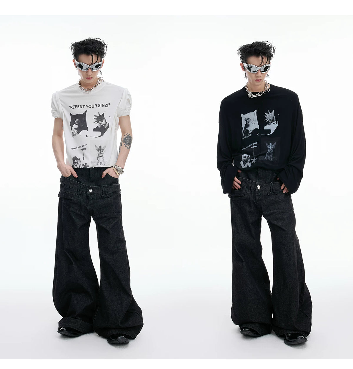 Relaxed Cotton Gothic Figure Print Long-Sleeve Tee - description image 5