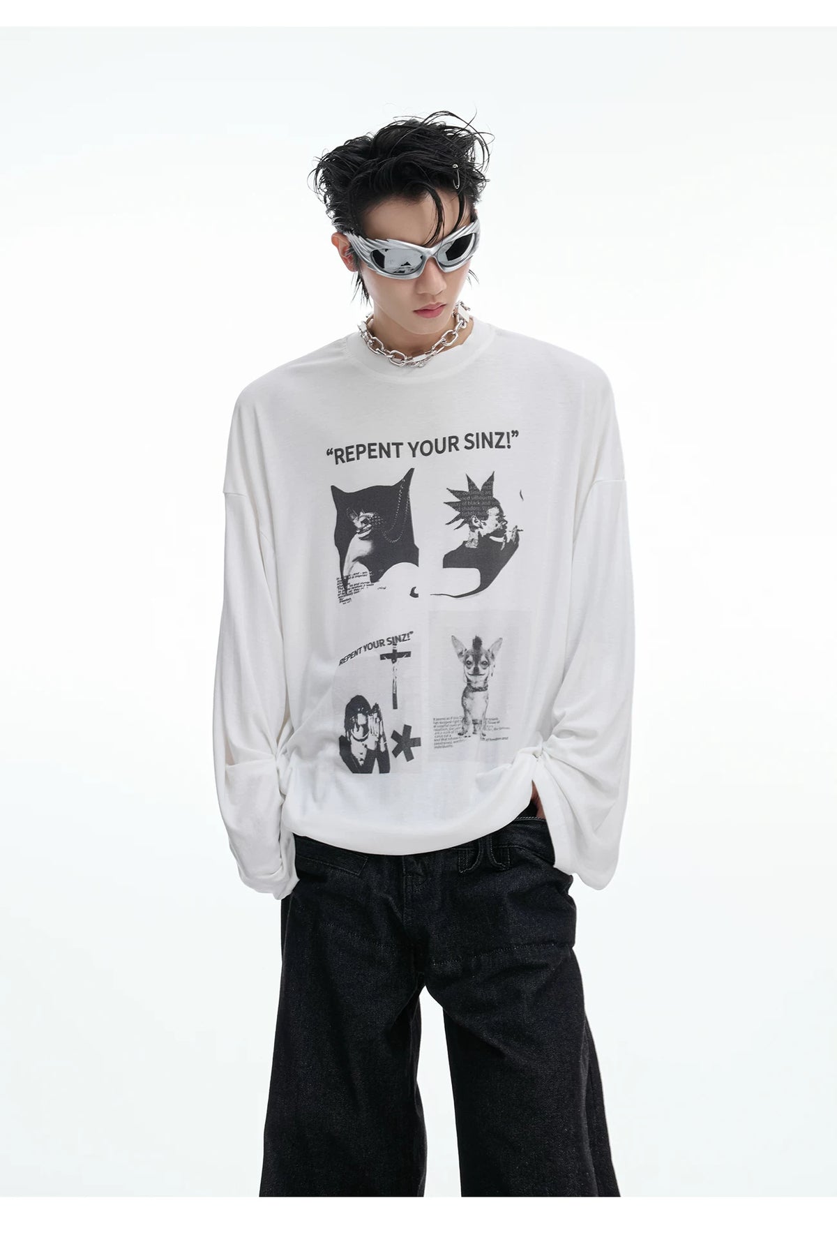 Relaxed Cotton Gothic Figure Print Long-Sleeve Tee - description image 7