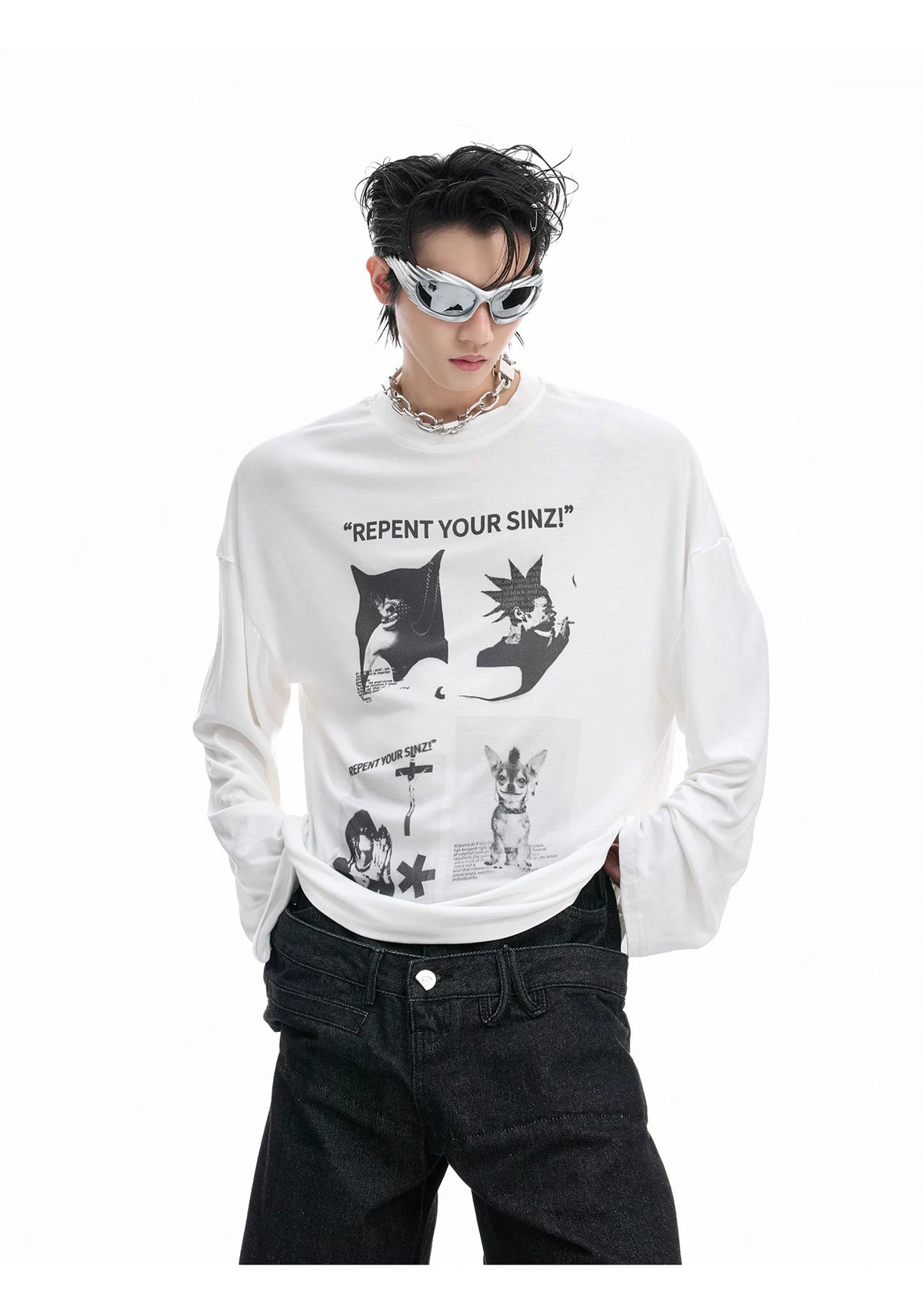 Relaxed Cotton Gothic Figure Print Long-Sleeve Tee - description image 8