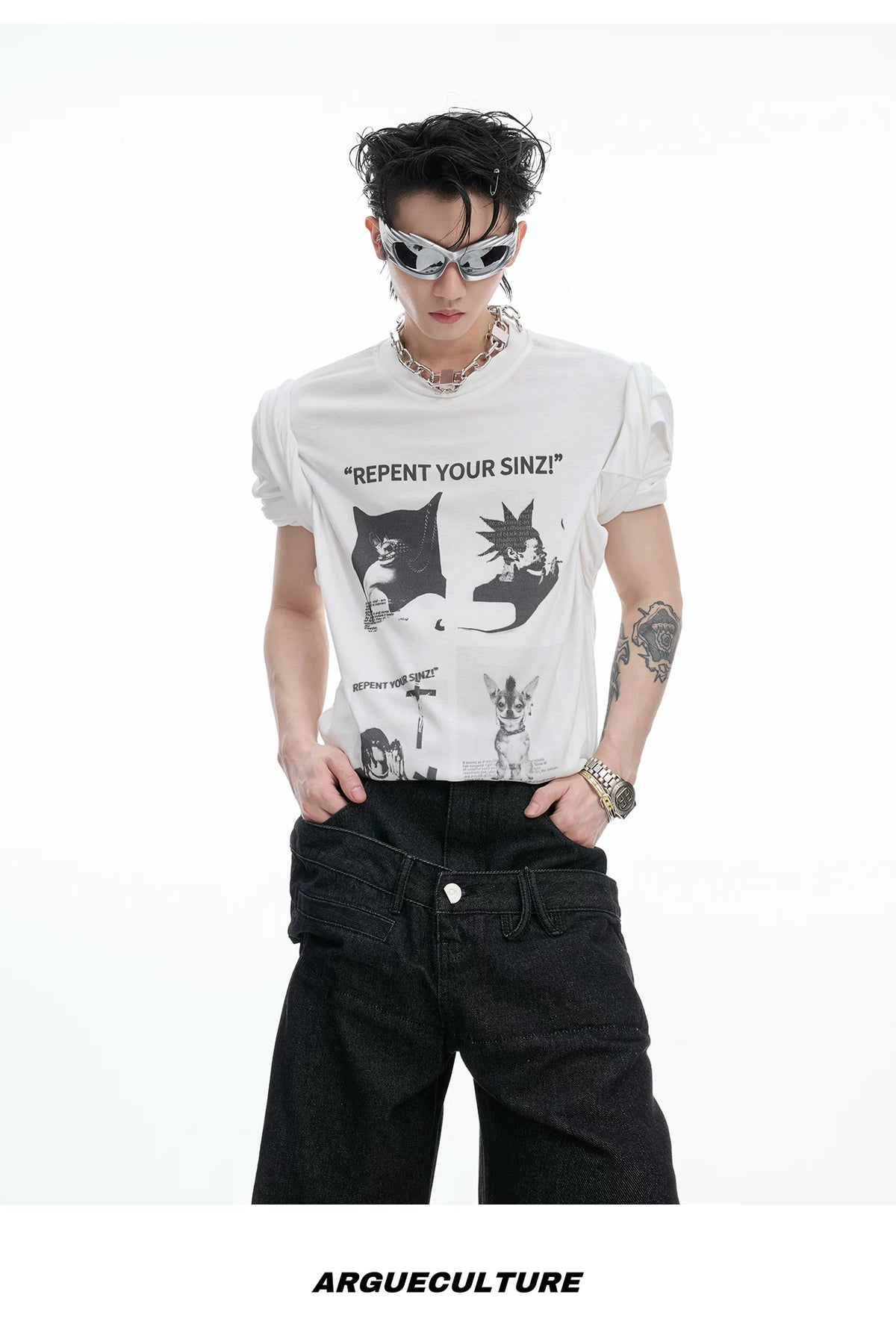 Relaxed Cotton Gothic Figure Print Long-Sleeve Tee - description image 10