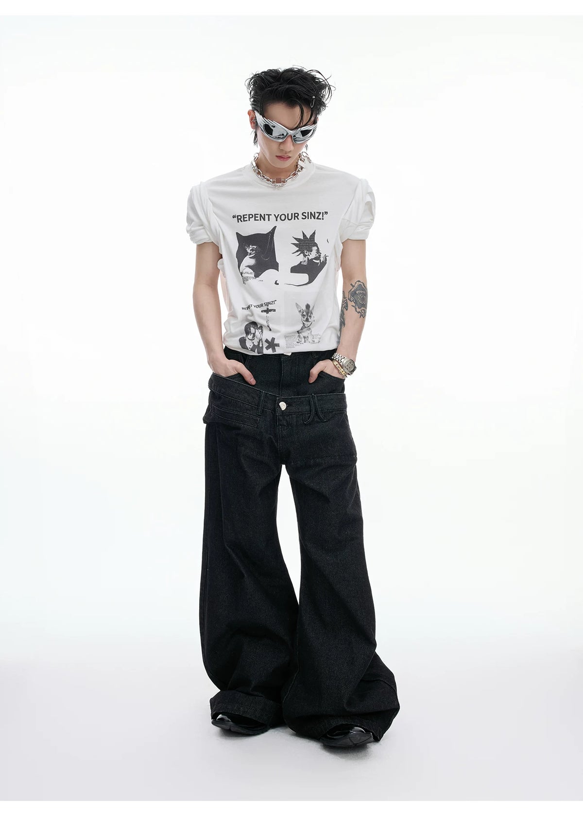 Relaxed Cotton Gothic Figure Print Long-Sleeve Tee - description image 11