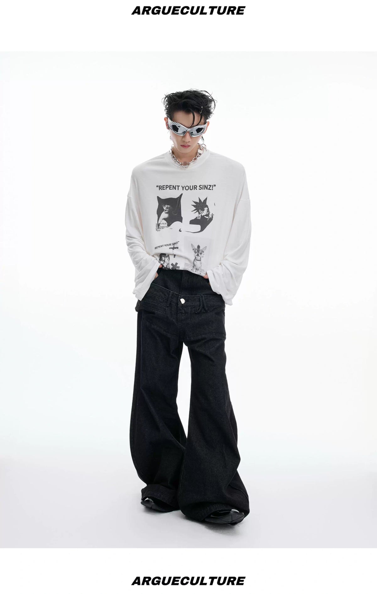 Relaxed Cotton Gothic Figure Print Long-Sleeve Tee - description image 12